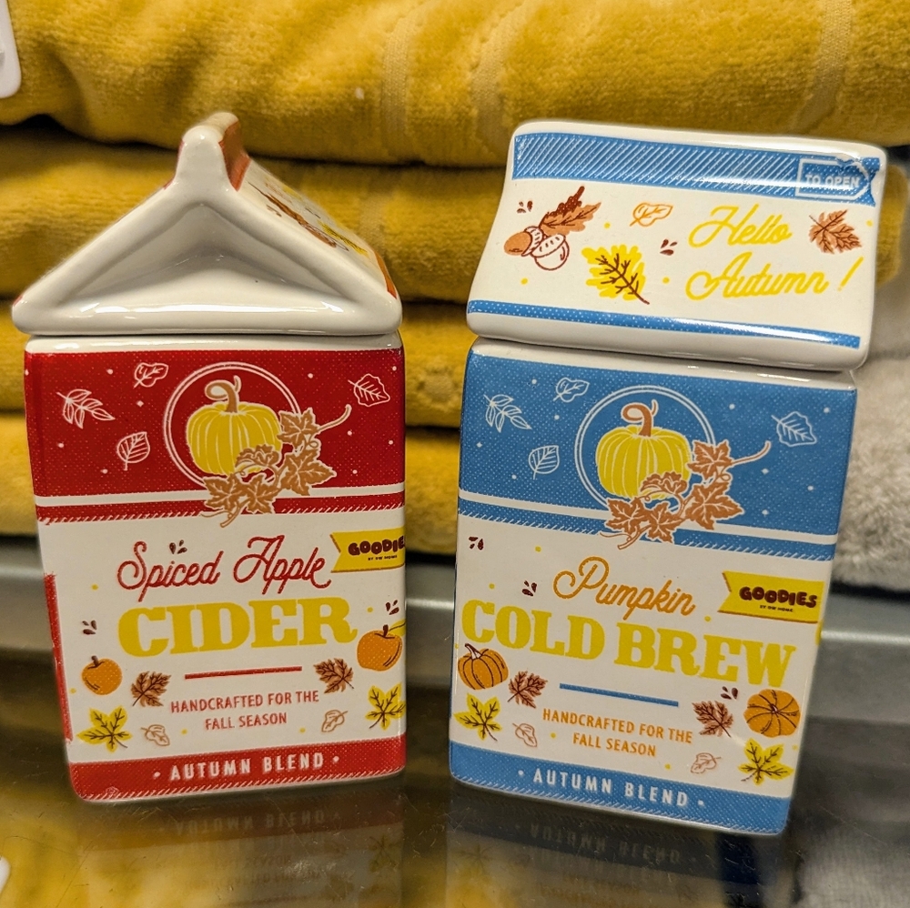 Fall Candles - Pumpkin Cold Brew & Apple‎ Cider Milk Carton Candle Set NWT HTF